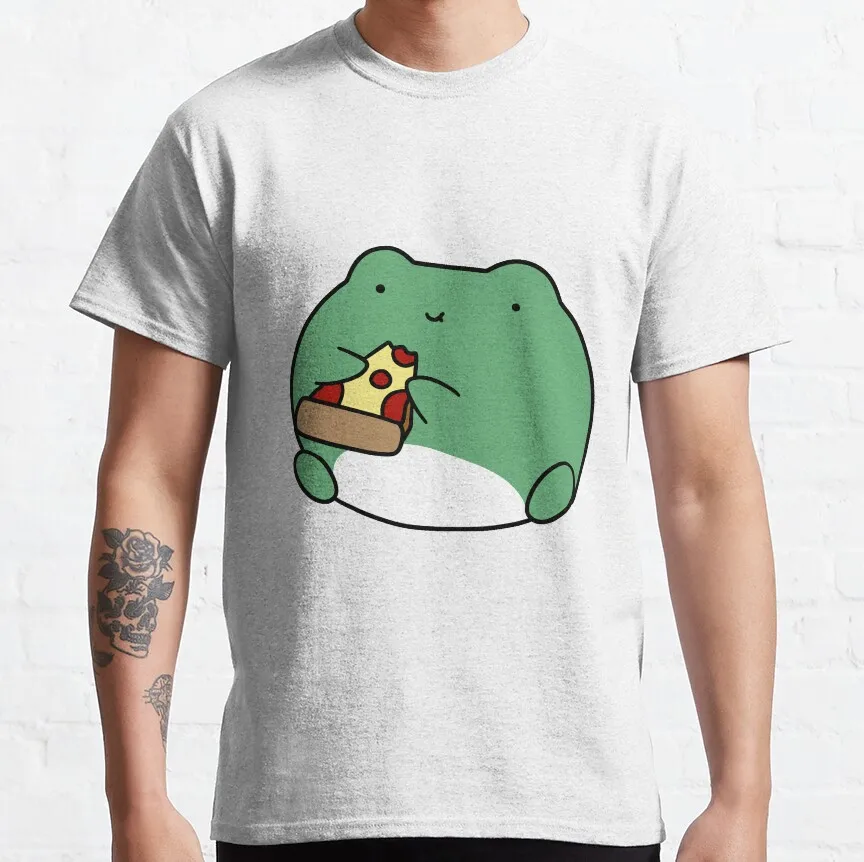 Тениска Frog Eating Pizza, мъжка тениска, тениски с графичен дизайн са по поръчка, създайте свои собствени черни тениски
