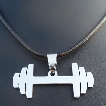 Колие със символа на фитнес-мряна, висулка от неръждаема стомана, дъмбели за вдигане на тежести, лого за тренировки, украса за Фитнес зала