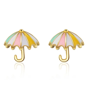 Красиви цветни малки обеци-карамфил с чадъри, позлатени обеци за Жени, Модни бижута за Момичета