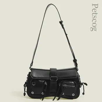 Чанти за жени, Луксозни дизайнерски портмонета, чанти през рамо с множество джобове под мишниците, дамски чанти-месинджър от изкуствена кожа, черна Чанта-тоут